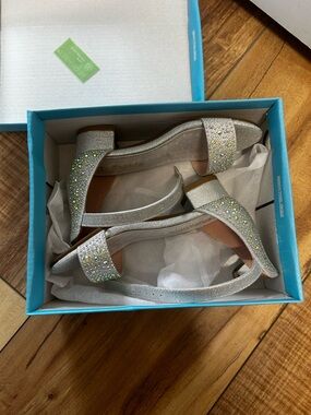 Girls' Silver Sparkle Low Heel Dress Sandals